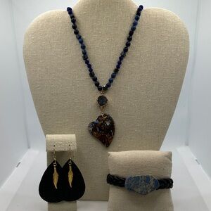 Blue and Black Beaded Necklace Set